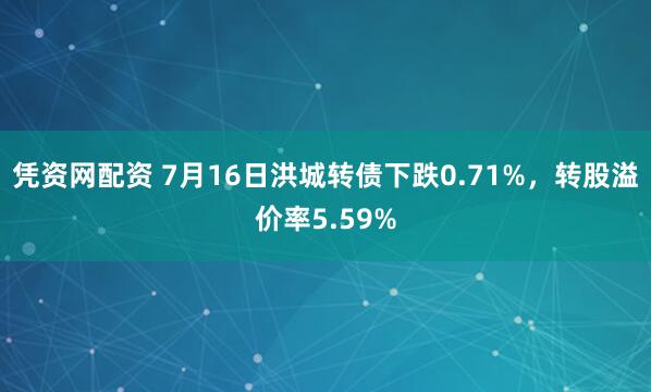 凭资网配资 7月16日洪城转债下跌0.71%，转股溢价率5.59%